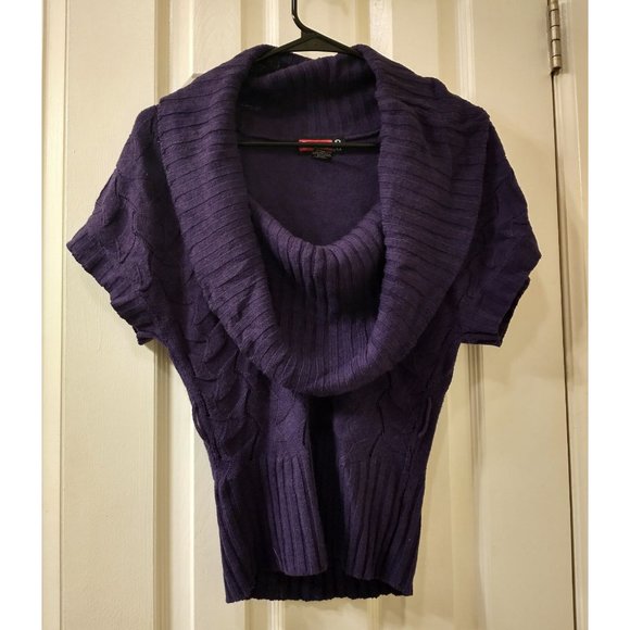 Say What? Cowl Neck Purple Short-Sleeved Sweater - Picture 1 of 6